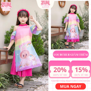 Set bộ áo dài ( Áo + quần dài ,ko kèm cài tóc) Bé Gái Labubu Cầu Vồng J7399 – Áo Dài Truyền Thống Cách Tân Cho Bé Yêu