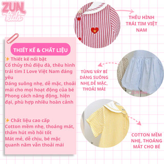 Đầm Bé Gái Cổ Thủy Thêu Trái Tim I Love Việt Nam – Cotton Mềm Nhẹ, Dáng Suông Thoải Mái