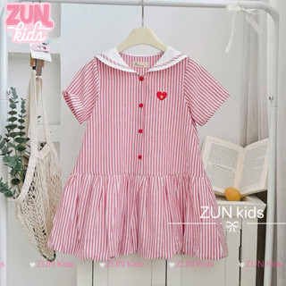 Đầm Bé Gái Cổ Thủy Thêu Trái Tim I Love Việt Nam – Cotton Mềm Nhẹ, Dáng Suông Thoải Mái