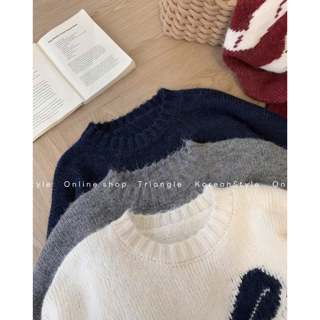 TRIANGLE - (form to) Ribbon Sweater (Cân nhắc kỹ, return is not welcomed)- Áo len họa tiết nơ dáng rộng Hàn Quốc