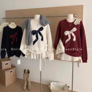TRIANGLE - (form to) Ribbon Sweater (Cân nhắc kỹ, return is not welcomed)- Áo len họa tiết nơ dáng rộng Hàn Quốc