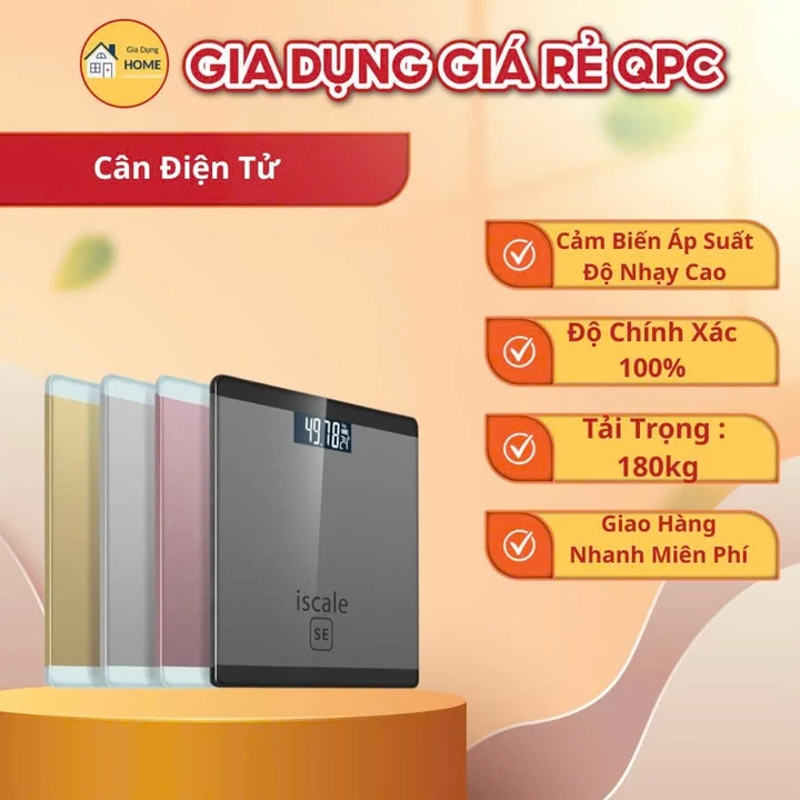 Cân sức khỏe điện tử chính hãng iScale SE 180kg màn hình LCD rõ nét kính cường lực cao cấp thiết kế gọn nhẹ