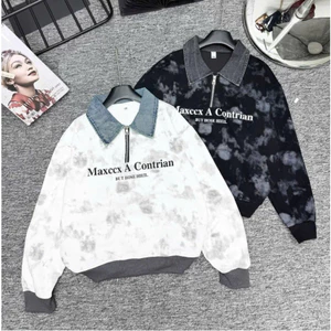 Áo cổ bò kéo khóa chất liệu nỉ ép 2 da xịn in loang chữ Maxccx 2 màu cho bé trai
