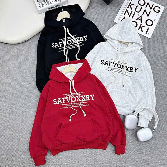 Áo hoodie chất liệu nỉ ép 2 da xịn cho bé trai từ 17-60kg có 3 màu