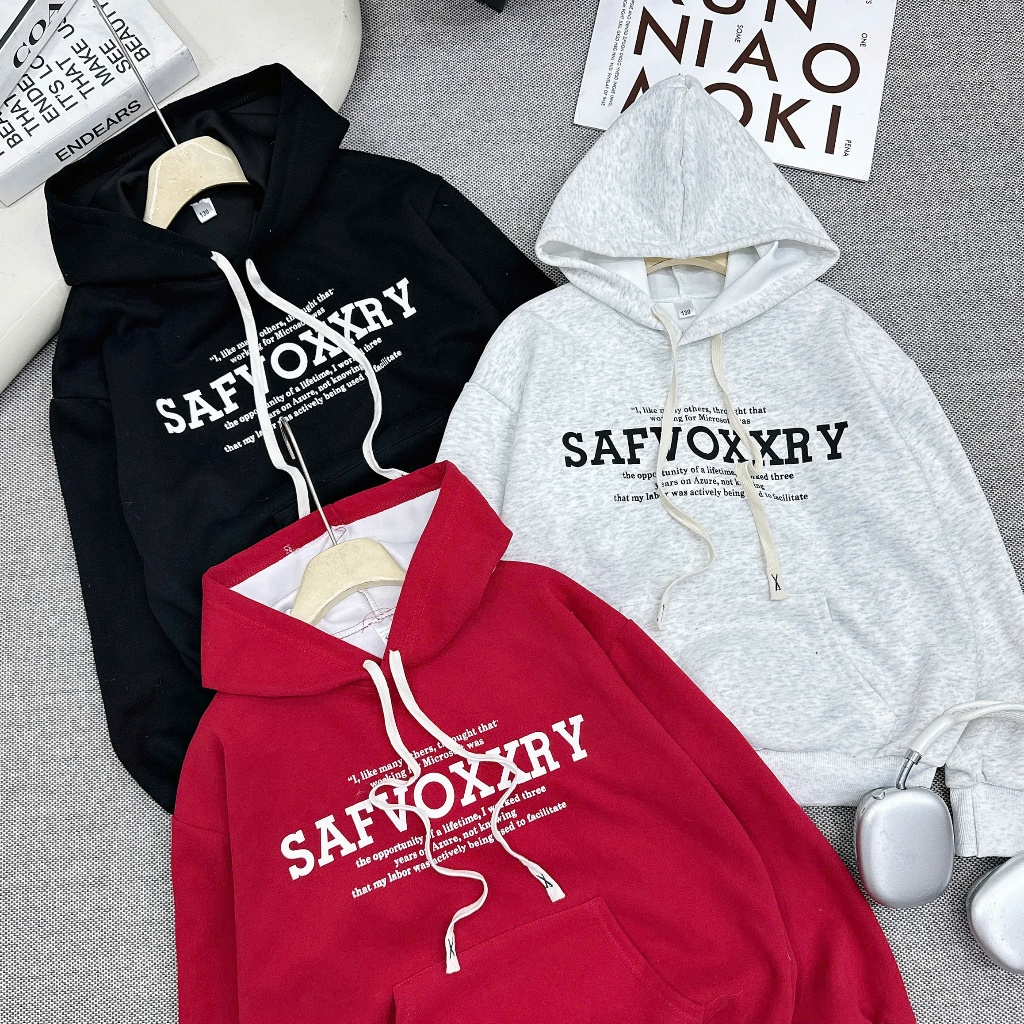 Áo hoodie chất liệu nỉ ép 2 da xịn cho bé trai từ 17-60kg có 3 màu