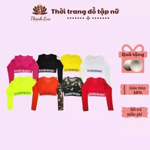 Áo dài tay lưới khoét croptop vai EVERY có lớp bra trong kèm mút tập zumba, gym, yoga, aerobic ,shuffle dance, dân vũ