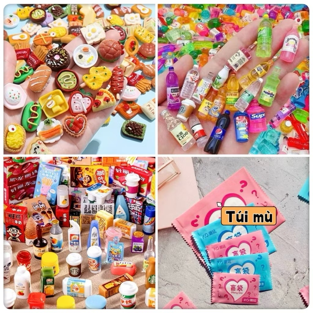 Túi Mù Đa Dạng Charm Đồ Ăn Chai Tiệm Tạp Hóa Siêu Thị Đồ Chơi Mini Quà Tặng Bé Trang Trí Nhà Búp Bê Doll House