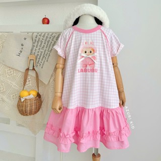 Váy Thun Labubu Đính Nơ Bé Gái Dễ Thương – Thun Cotton Mát, Phom Suôn Năng Động