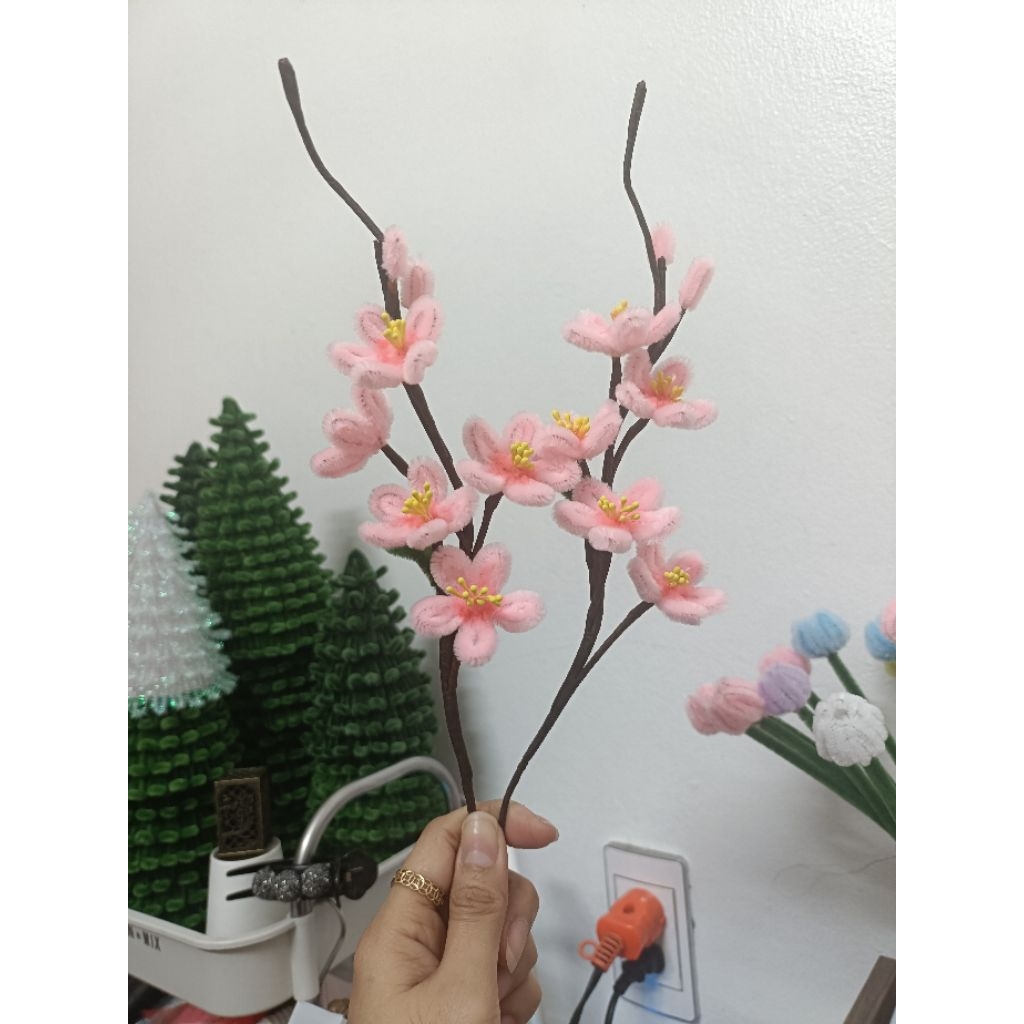Combo 10 Phôi Bông Hoa Đào/Mai Kẽm Nhung Đẹp Cho Khách Về Tự Lên Cành