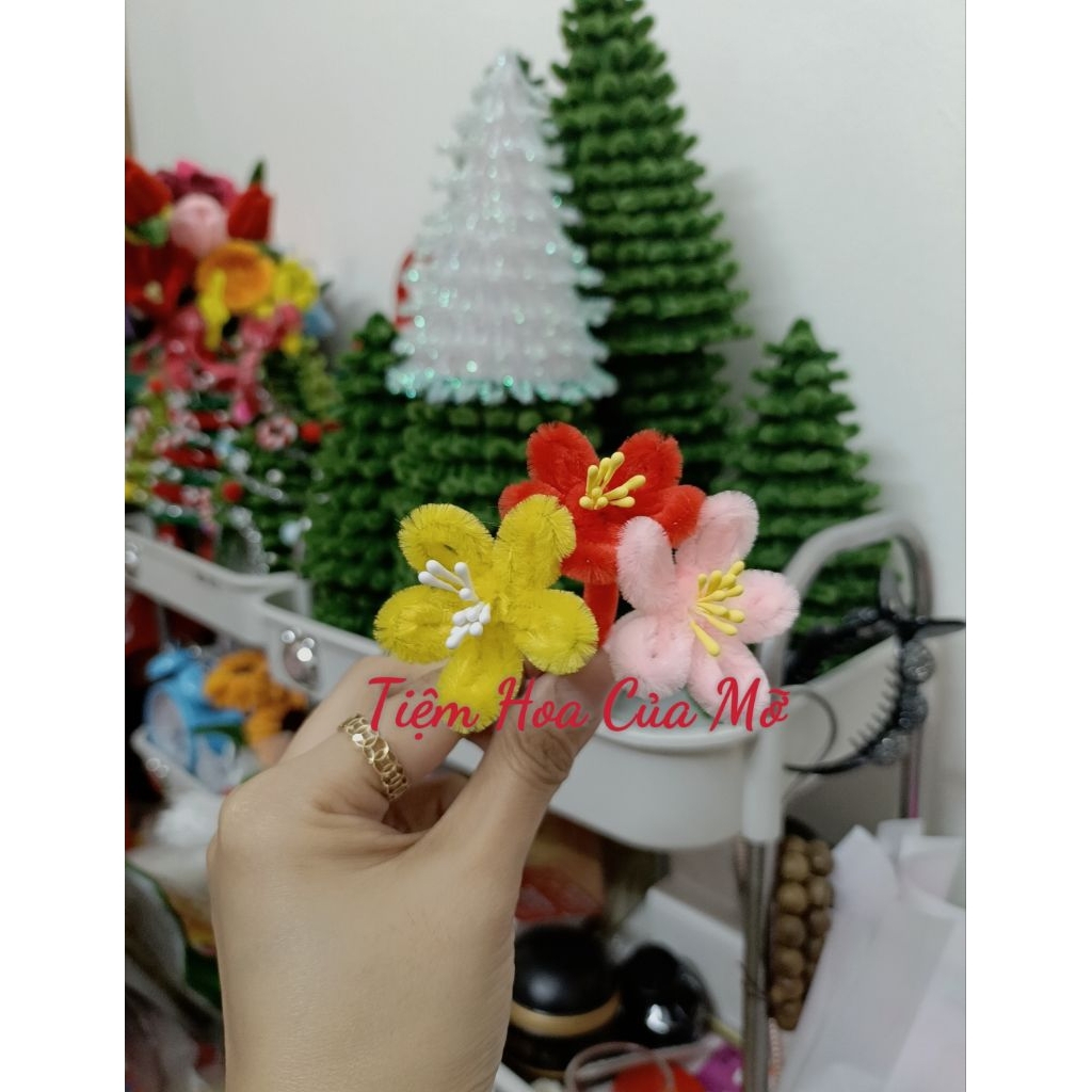 Combo 10 Phôi Bông Hoa Đào/Mai Kẽm Nhung Đẹp Cho Khách Về Tự Lên Cành