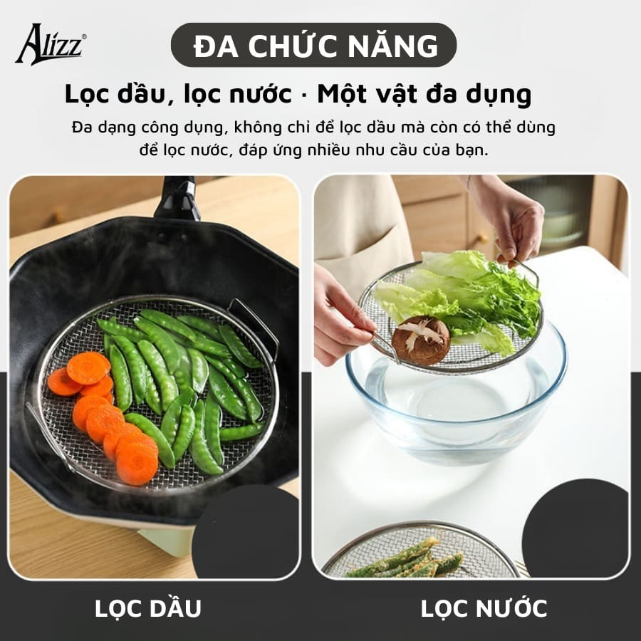 Set Khay kèm Vỉ Lưới Lọc Dầu Chất Liệu Inox 304 Cao Cấp Size 20cm-22cm, Dùng Đựng Thực Phẩm, Thức Ăn