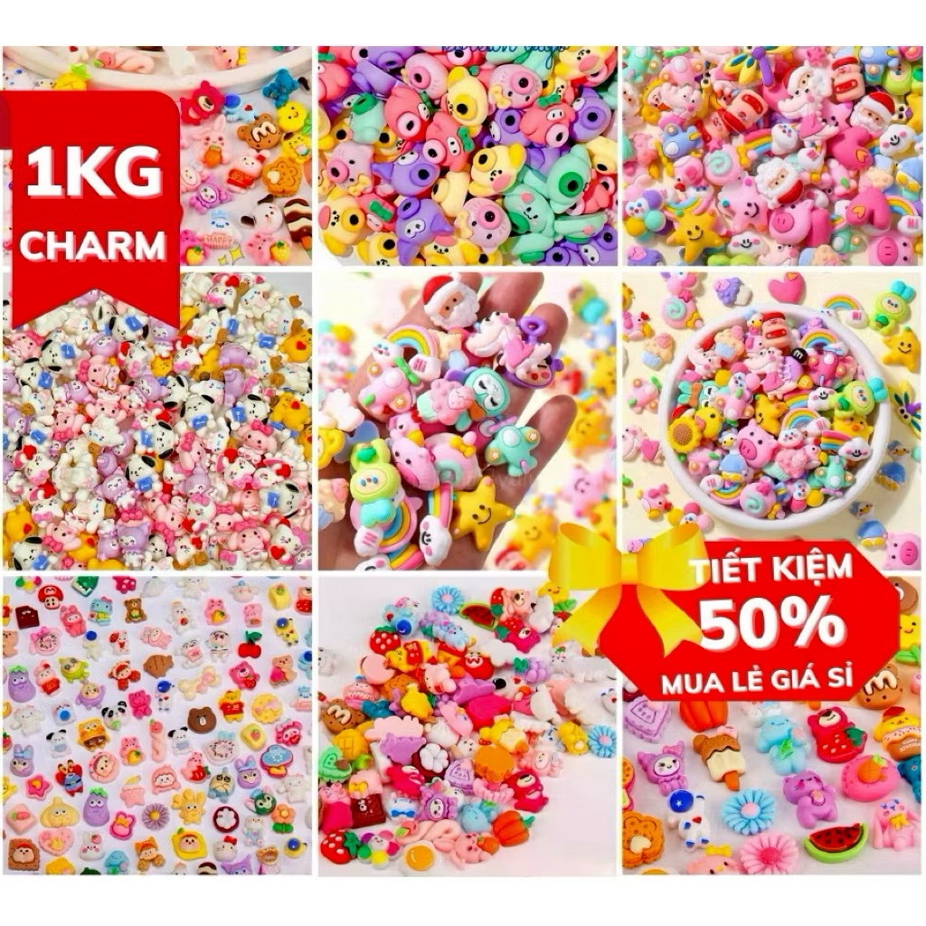 Charm DIY giá sỉ charm mix đủ màu đa dạng phụ kiện trang trí ốp lưng, kẹp tóc decor tự do DIY