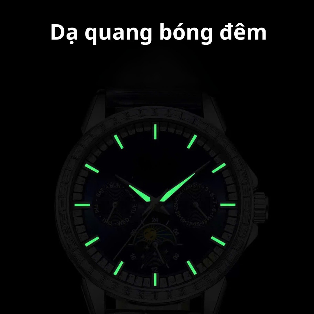 Đồng Hồ Nam VIDARS Hai Tầng Đá Độc Đáo Mới Lạ Viền Pha Lê Chống Nước 3ATM