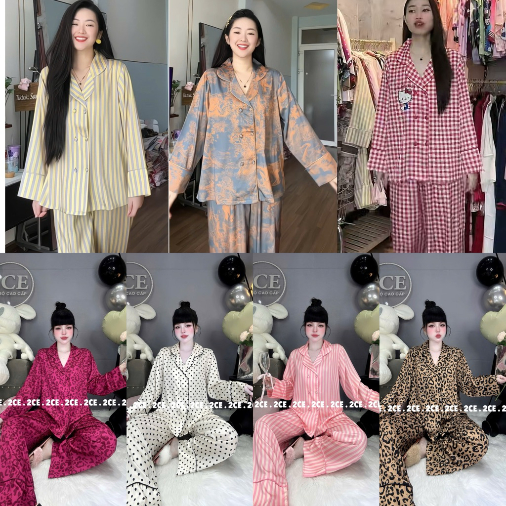 Vest lụa mịn - Bộ pijama TAY DÀI phom VEST TO RỘNG 6 nút sang women