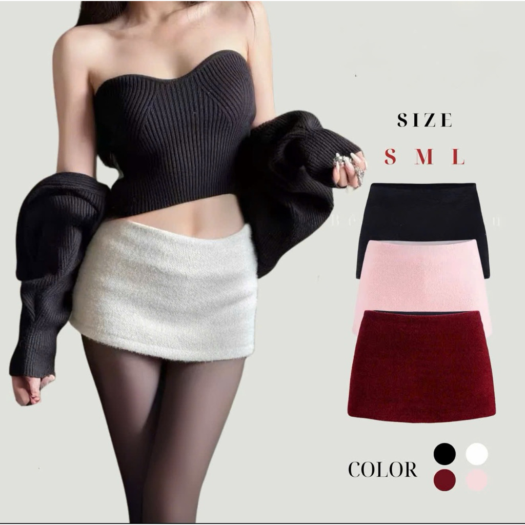 Chân váy lông form chữ A có lot quần trẻ trong sexy TN FUNNY, váy cạp trễ màu basic dễ phối tôn dáng