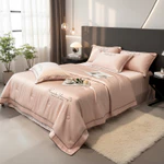 Set Bộ Chăn Ga Gối Phi Lụa Thái 4 Món Nhập Khẩu Sang Trọng 2025 chan ga phi lua thai thêu chữ cao cấp — ảnh 2