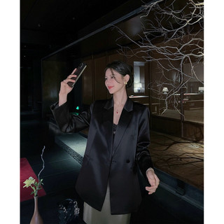 ÁO VEST BLAZER SATIN suông dáng dài. Áo Lụa cao cấp.
