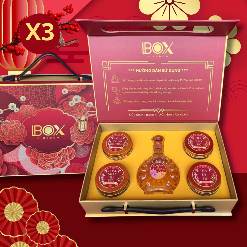 Combo 3 Set Quà Tết, Bộ Quà Tết Gồm Saffron Mật Ong, Đông Trùng Hạ Thảo & Táo Đỏ Kỷ Tử Long Nhãn Hạt Sen