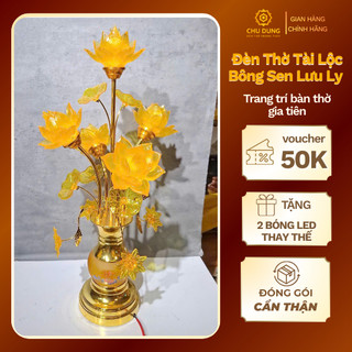 [TẶNG BÓNG LED] Cặp Đèn Thờ Hoa Sen Lưu Ly Cao Cấp , Đèn Thờ Bông Sen Tài Lộc Trang Trí Bàn Thờ Gia Tiên
