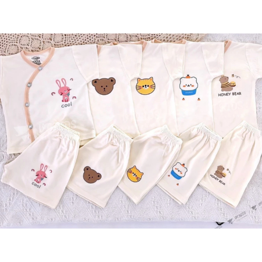 [Peinn] Combo 3- Combo 5 Bộ sơ sinh cộc tay trơn HX, chất thun lạnh hàn quốc cho bé sơ sinh size 0-9 tháng
