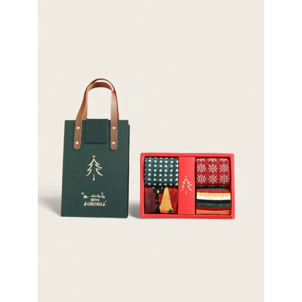 [HỘP DA NAM CHÂM] Set Combo 4 Tất Vớ Cổ Cao Hoạ Tiết Noel Giáng Sinh Cotton Haste Nhiều Màu Sắc Quà Tặng Dễ Thương Ấm Áp