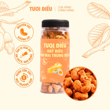 Hạt điều phô mai trứng muối Tươi Điều 280g (ngậy phô mai, bùi trứng muối)