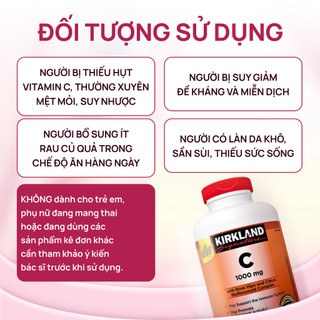 [CHÍNH HÃNG] Viên uống Vitamin C 1000mg Kirkland Signature tăng đề kháng, dưỡng sáng da hộp 500 viên