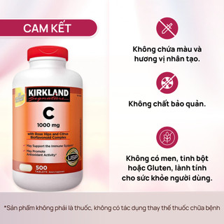 [CHÍNH HÃNG] Viên uống Vitamin C 1000mg Kirkland Signature tăng đề kháng, dưỡng sáng da hộp 500 viên