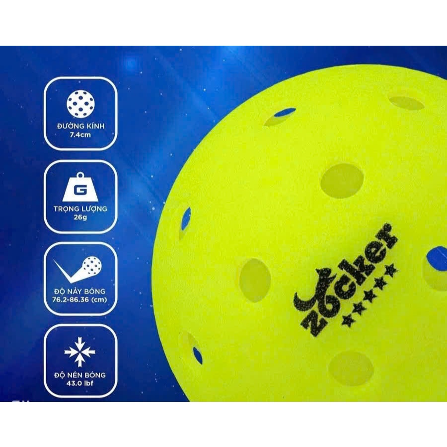 Bóng Pickleball Zocker Outdoor 40 lỗ  chuẩn thi đấu ,độ bền cao, phù hợp tập luyện và thi đấu