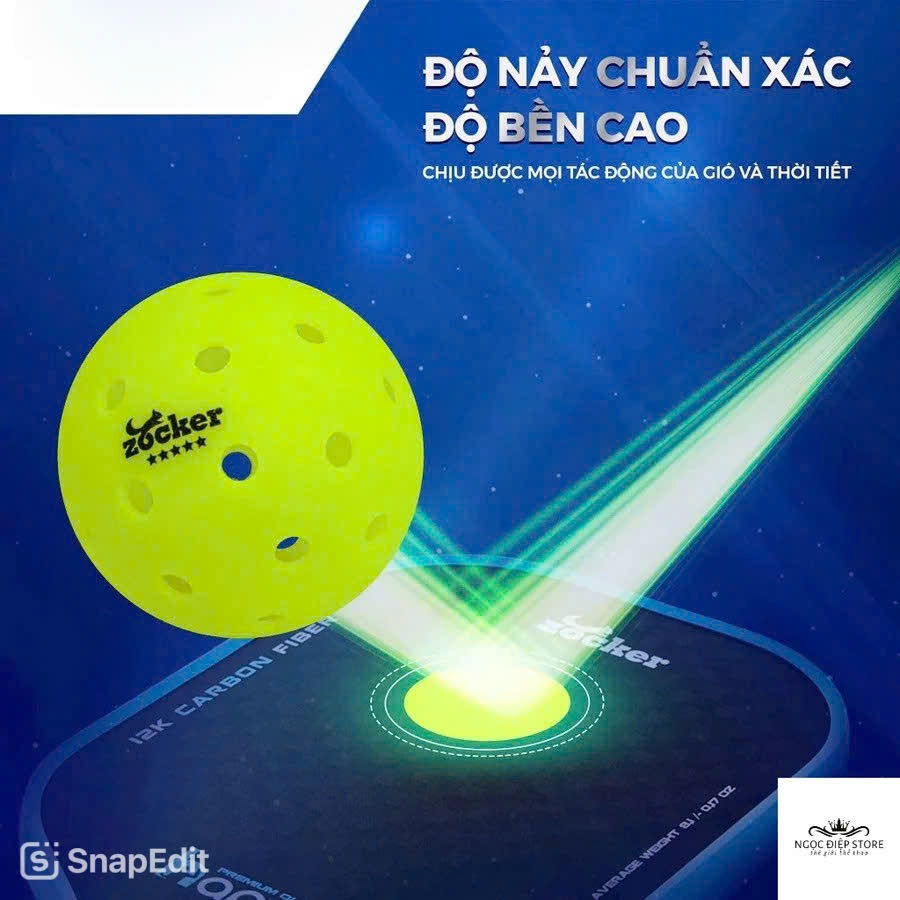 Bóng Pickleball Zocker Outdoor 40 lỗ  chuẩn thi đấu ,độ bền cao, phù hợp tập luyện và thi đấu