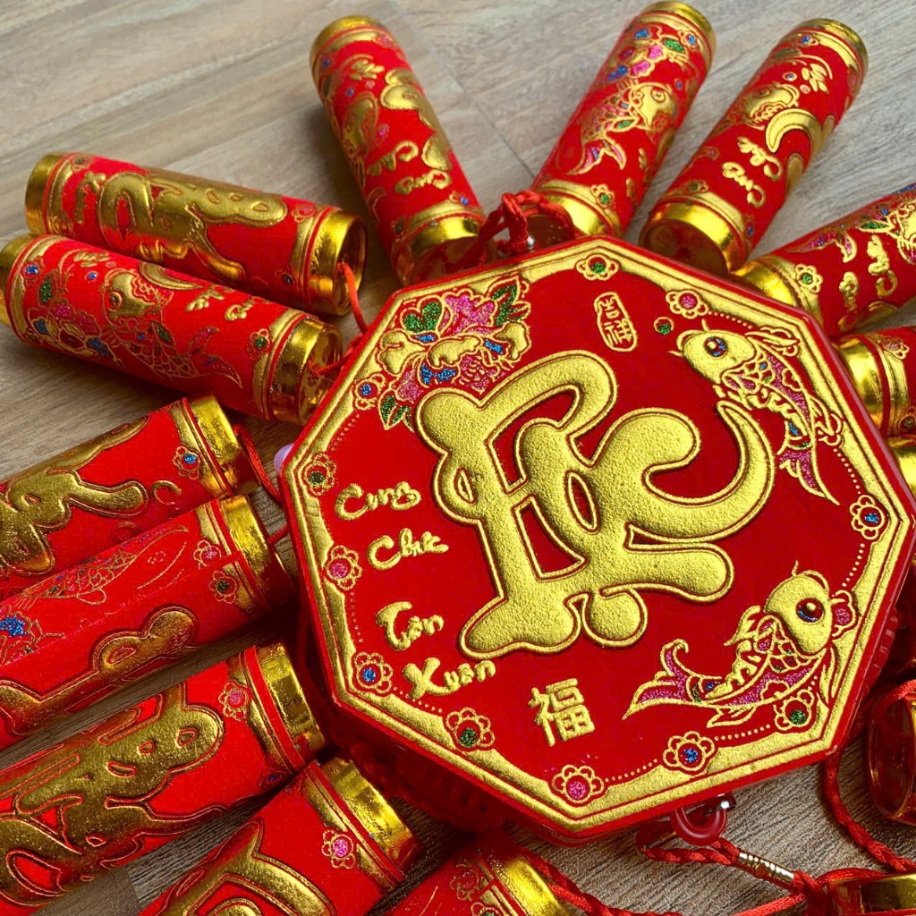 Dây Pháo Giả Chất Nhung Đỏ Bản Chữ Việt Treo Trang Trí Tết , Lễ Hội.