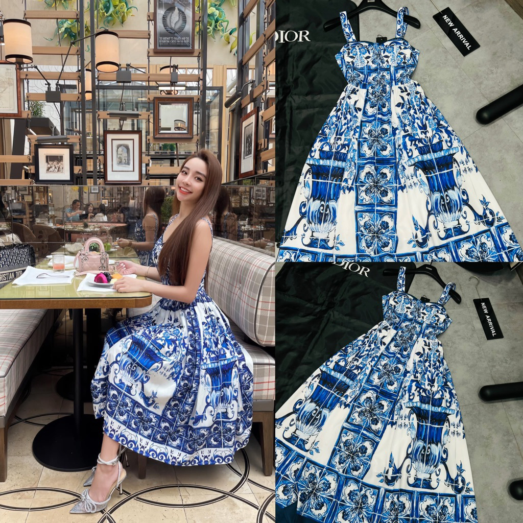 Đầm hai dây cúp maxi dài màu hồng xanh dương vàng