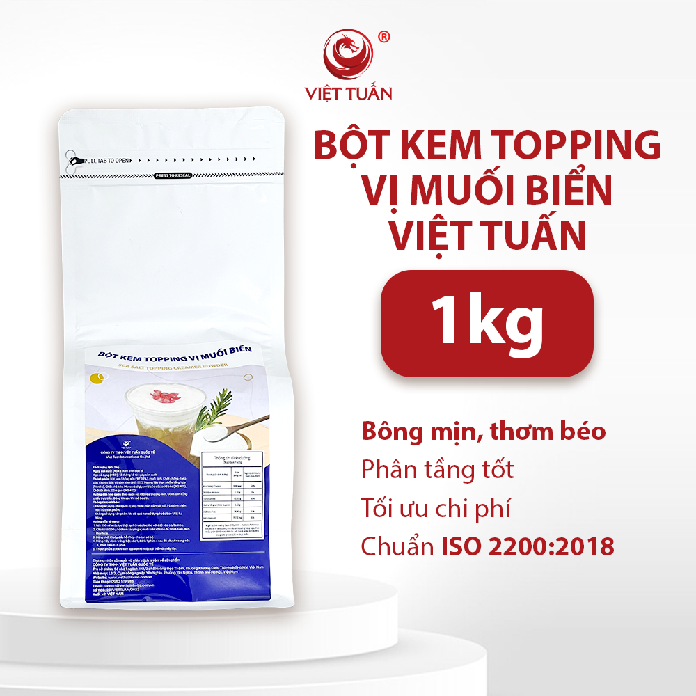 Bột Kem Topping Vị Muối Biển Việt Tuấn, Topping Sánh Béo Cho Cà Phê Muối, Trà Sen Vàng, Gói 1kg