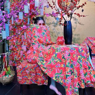 Bộ Đồ Ngắn Tay Họa Tiết Hoa Con Công rồng triện Cho Bé - Set Áo Kèm Quần Chúc Tết Du Xuân Khăn Trải Bàn - KL2
