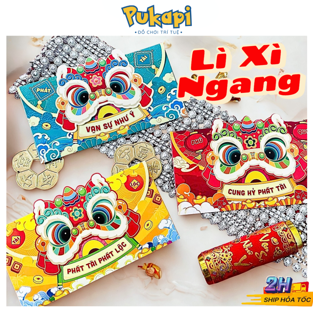 Bao Lì Xì Tết 2026 Con Lân Con Ngựa Lì Xì Lân Mừng Năm Mới Set 3 Cái Đầu Kì Lân Phong Bao Lì Xì - Đồ Chơi Cho Bé PUKAPI