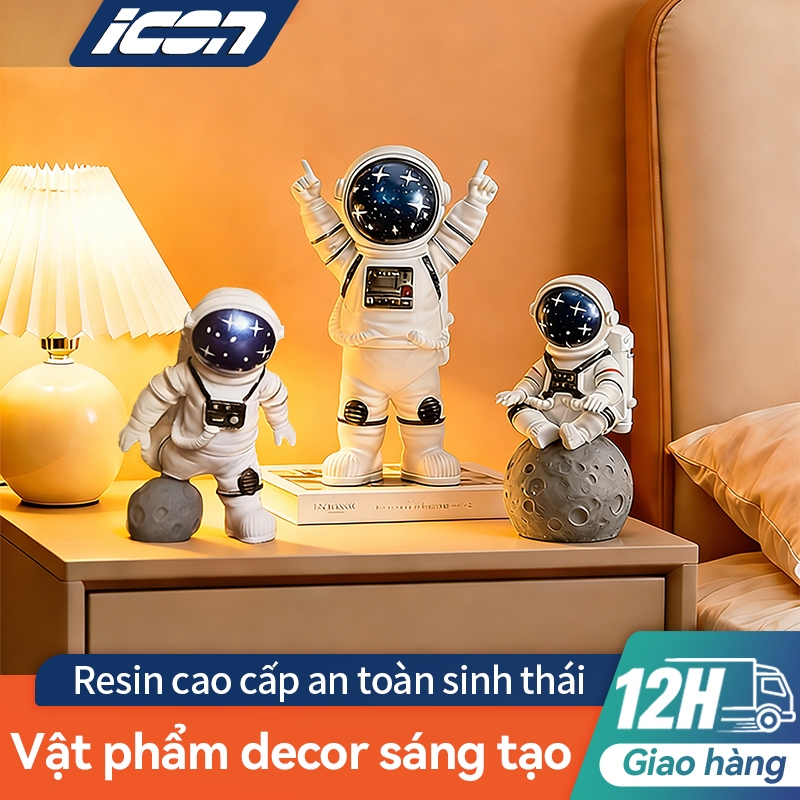 Bộ 3 Mô Hình Phi Hành Gia Vũ Trụ ICON – Đồ Trang Trí Bàn Làm Việc, Bánh Kem & Decor Nhà Cửa, Chất Liệu Resin Cao Cấp