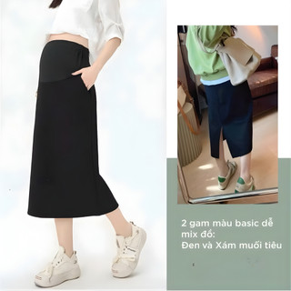Chân Váy Bầu Dáng Dài Chữ A Thu Đông Belles Mam Chất Nỉ 2 Da Loại 1 Mềm Dày Dặn Có Đáp Bụng Chun Co Giãn Thoải Mái