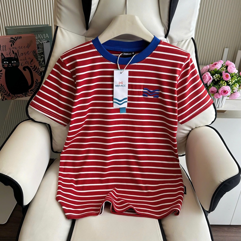 Áo Thun Mirage Cổ Viền Sọc Đỏ Bắt Mắt Local Brand Chất Cotton Mềm Mịn.