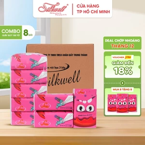 Thùng 12 gói giấy ăn rút Silkwell Lium 130 tờ màu hồng 3 lớp, khăn giấy ăn cao cấp cho mọi nhà