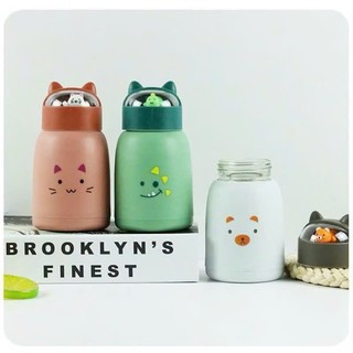 Bình Nắp Thú 360ml Lõi Thủy Tinh An Toàn, Nắp Tai Mèo Cute - CỐC GIỮ NHIỆT PHÙ HỢP MANG ĐI HỌC ĐI LÀM