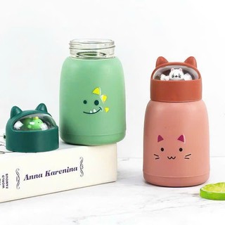 Bình Nắp Thú 360ml Lõi Thủy Tinh An Toàn, Nắp Tai Mèo Cute - CỐC GIỮ NHIỆT PHÙ HỢP MANG ĐI HỌC ĐI LÀM
