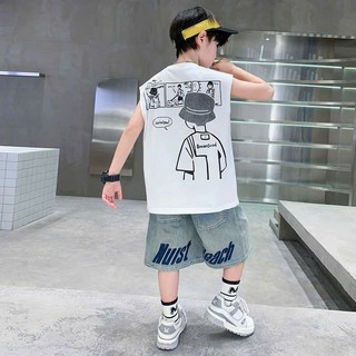 Bộ Quần Áo Trẻ Em Áo Thun Ba Lỗ In Hình Chữ BooNiGood Kèm Quần Short Jean
