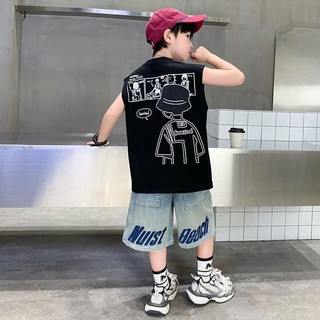 Bộ Quần Áo Trẻ Em Áo Thun Ba Lỗ In Hình Chữ BooNiGood Kèm Quần Short Jean