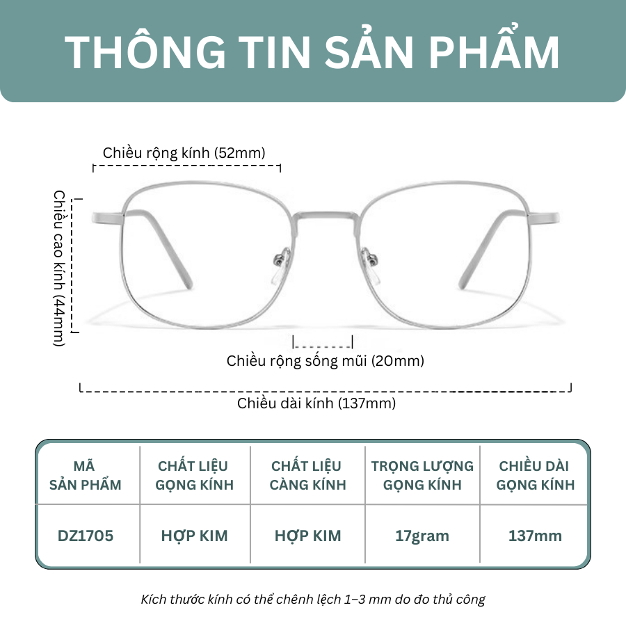 Kính mắt thời trang nam nữ INNI gọng kim loại sang chảnh, kính chống ánh sáng xanh 1705