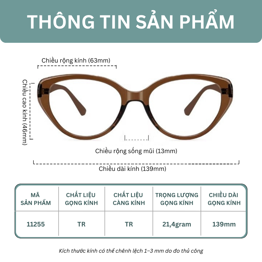 Kính mắt thời trang INNI chống ánh sáng xanh, kính cận mắt mèo hợp mọi dáng mặt đi học đi chơi 11255