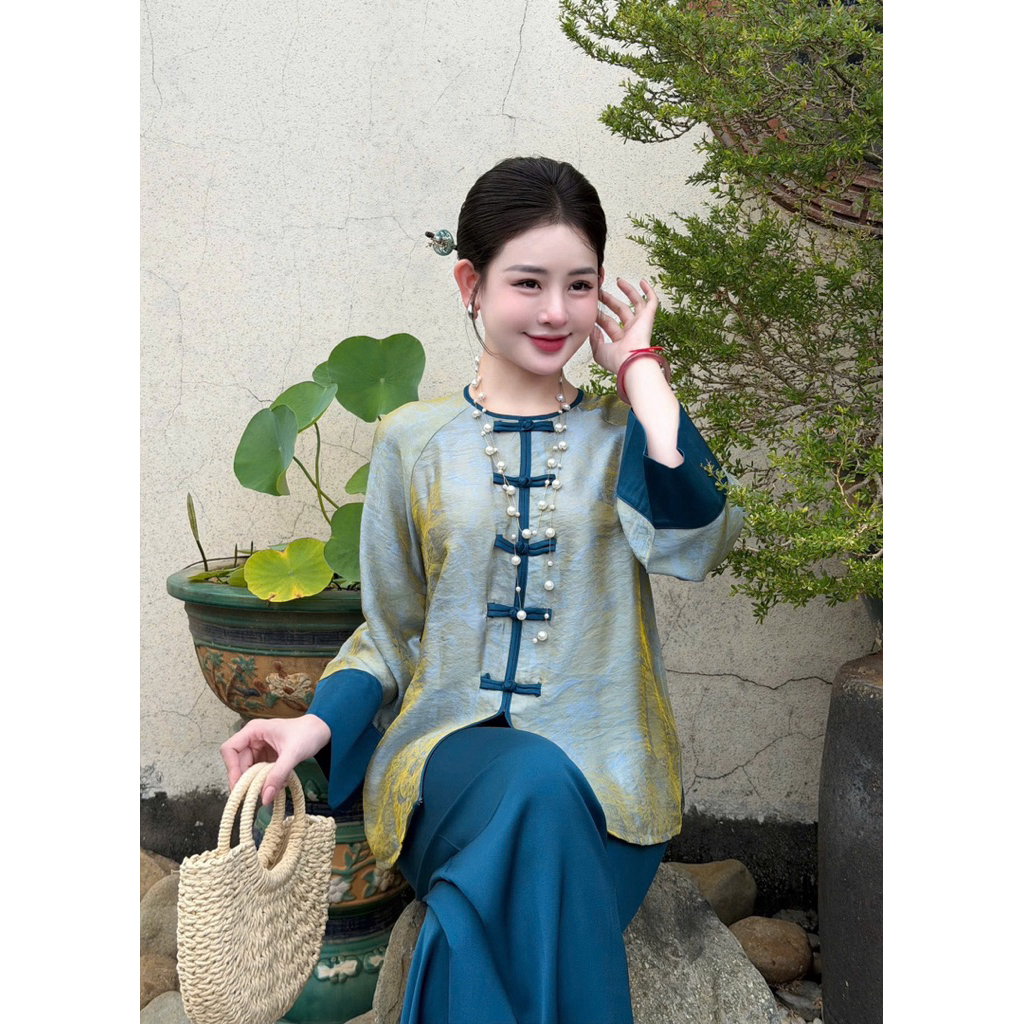 Pháp Phục Lễ Chùa Thiên Thanh, Vải Tằm Tencel Phối Gấm Thanh Nhã & Trang Nghiêm