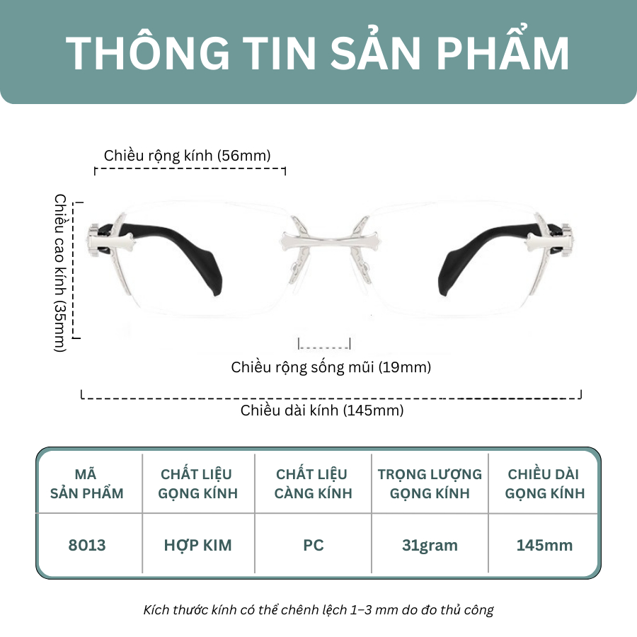 Kính Mắt Thời Trang INNI Kính Mắt Không Viền Phong Cách Âu Mỹ Thiết Kế Kim Loại Gia Công Cầu Kỳ-8013