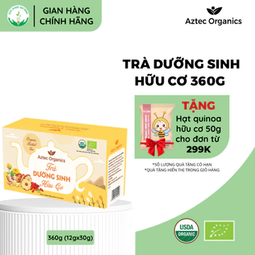 Trà Dưỡng Sinh Hữu Cơ Aztec Organics 360g Trà Thảo Mộc, Trà Táo Đỏ Kỷ Gừng Hữu Cơ