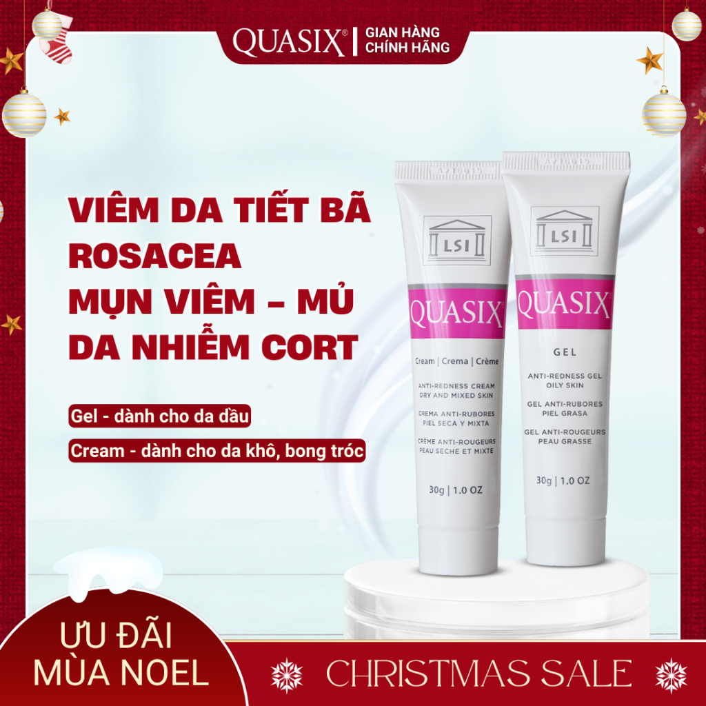 CREAM / GEL QUASIX Kem bôi giảm mụn trứng cá đỏ, mụn kích ứng, mụn viêm, viêm da tiết bã 30g