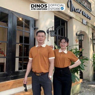 Áo Đồng Phục Polo In Theo Yêu Cầu DINOS GTB - Vải Cá Sấu Thoáng Mát, Màu Bò Phối Kem, Đủ Size Nam Nữ